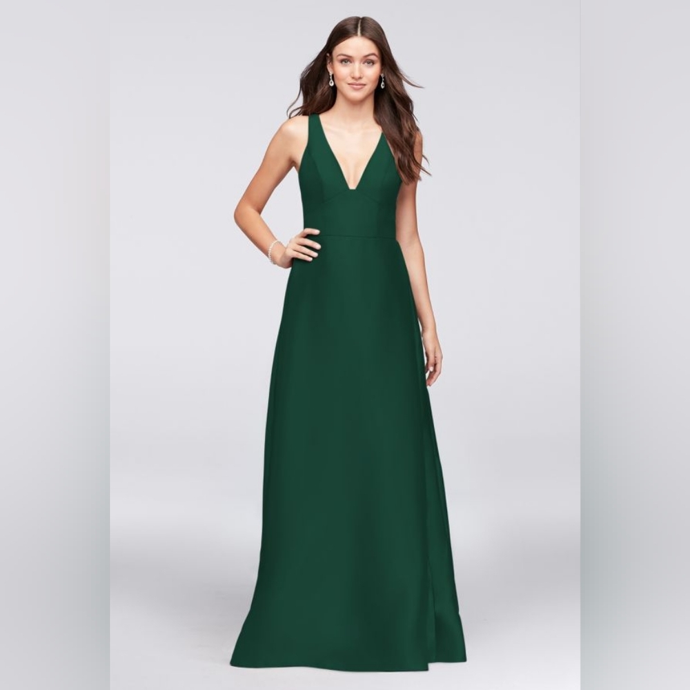 David's Bridal v-neck Mikado dress with side pleats